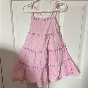 Tommy Bahama Pink Striped Kids Dress with Pom Poms